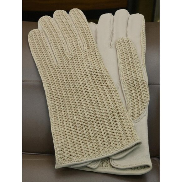 Vintage Barra Italy Crochet Leather Driving Gloves w/ Bag Size 7 Made in Italy - Picture 1 of 10